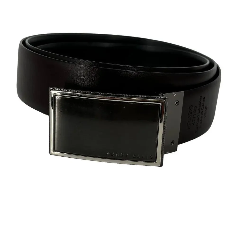 Perry Ellis Bonded Leather Belt Reversible Buckle Black or‎ Brown Men's Size 42